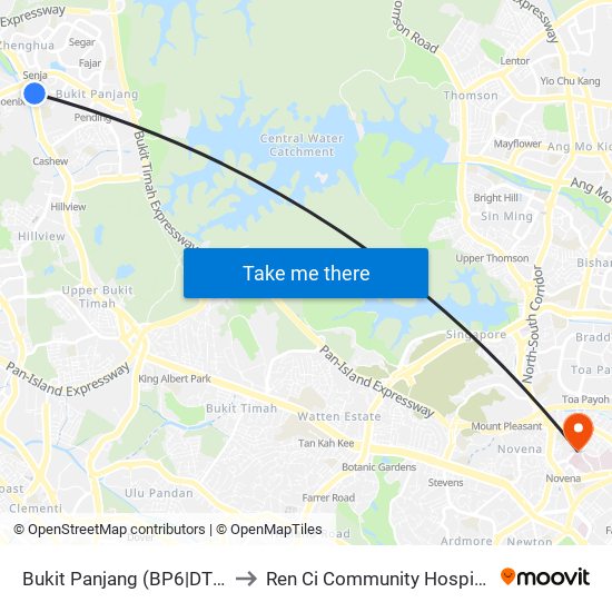 Bukit Panjang (BP6|DT1) to Ren Ci Community Hospital map