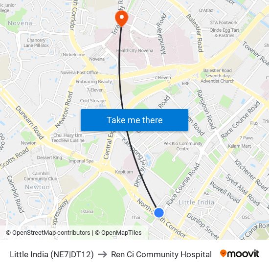Little India (NE7|DT12) to Ren Ci Community Hospital map