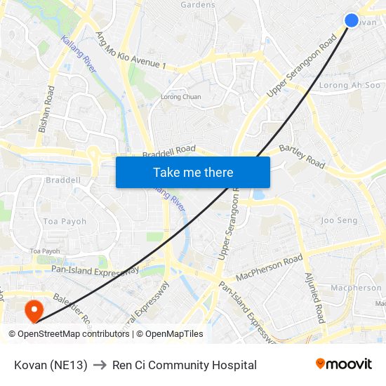 Kovan (NE13) to Ren Ci Community Hospital map