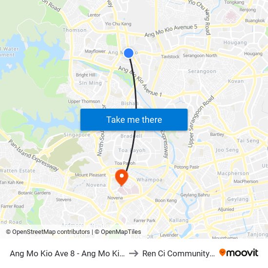 Ang Mo Kio Ave 8 - Ang Mo Kio Int (54009) to Ren Ci Community Hospital map