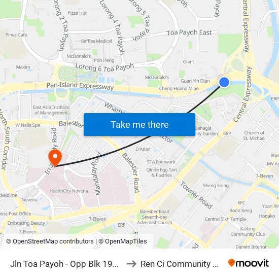 Jln Toa Payoh - Opp Blk 195 (52089) to Ren Ci Community Hospital map