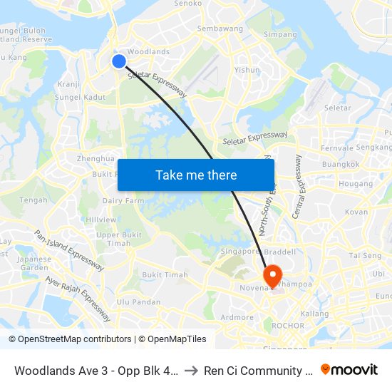 Woodlands Ave 3 - Opp Blk 402 (46499) to Ren Ci Community Hospital map