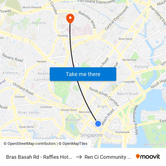 Bras Basah Rd - Raffles Hotel (02049) to Ren Ci Community Hospital map