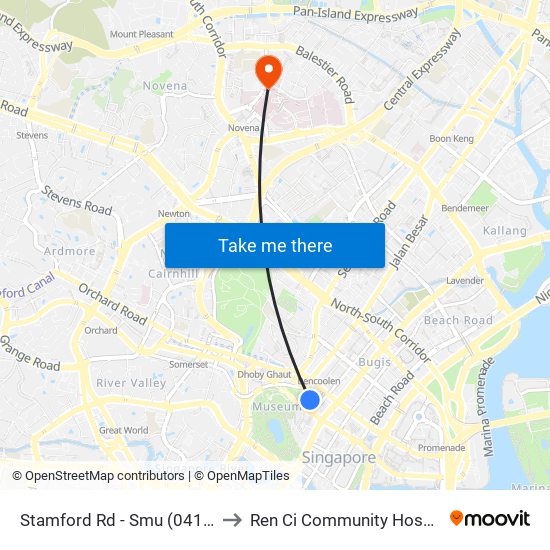 Stamford Rd - Smu (04121) to Ren Ci Community Hospital map