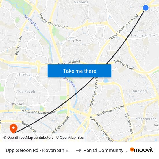 Upp S'Goon Rd - Kovan Stn Exit C (63039) to Ren Ci Community Hospital map