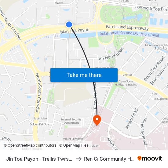 Jln Toa Payoh - Trellis Twrs (52071) to Ren Ci Community Hospital map