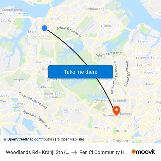 Woodlands Rd - Kranji Stn (45139) to Ren Ci Community Hospital map