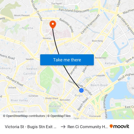 Victoria St - Bugis Stn Exit A (01113) to Ren Ci Community Hospital map