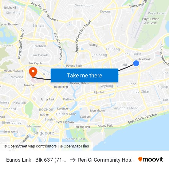 Eunos Link - Blk 637 (71091) to Ren Ci Community Hospital map