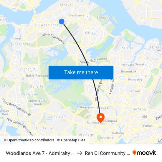 Woodlands Ave 7 - Admiralty Stn (46779) to Ren Ci Community Hospital map