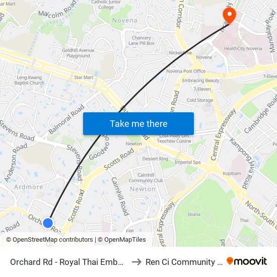 Orchard Rd - Royal Thai Embassy (09179) to Ren Ci Community Hospital map