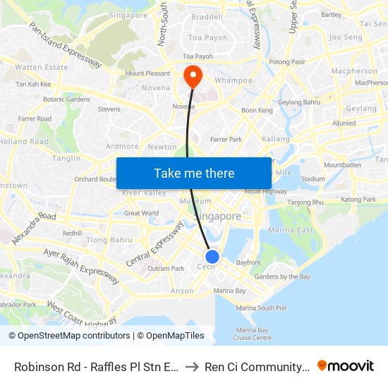 Robinson Rd - Raffles Pl Stn Exit F (03031) to Ren Ci Community Hospital map