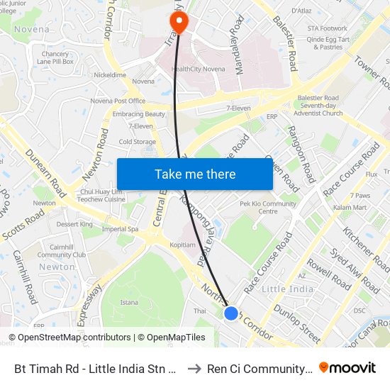 Bt Timah Rd - Little India Stn Exit A (40011) to Ren Ci Community Hospital map