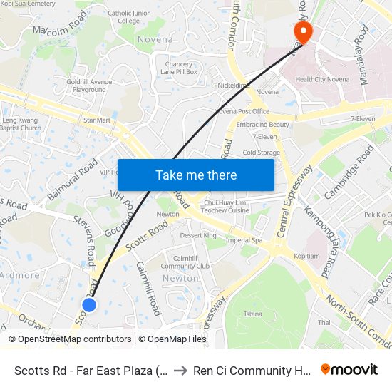 Scotts Rd - Far East Plaza (09219) to Ren Ci Community Hospital map