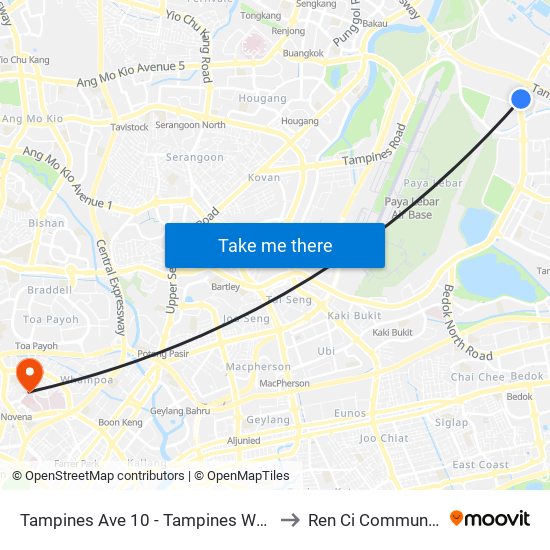 Tampines Ave 10 - Tampines Wafer Fab Pk (75351) to Ren Ci Community Hospital map