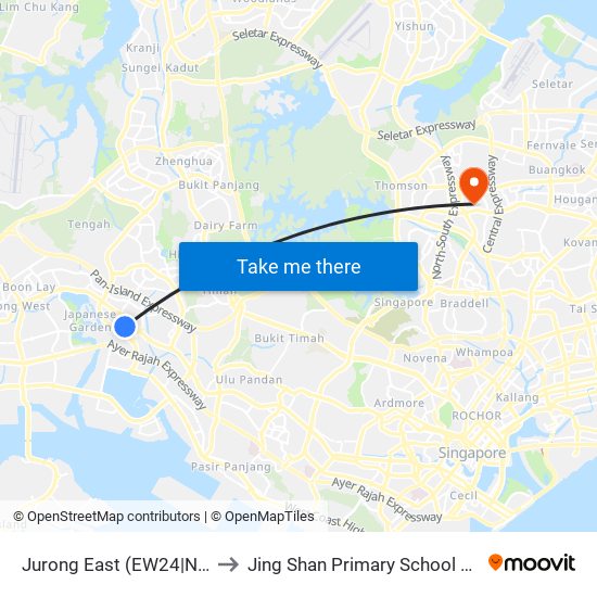 Jurong East (EW24|NS1) to Jing Shan Primary School Field map
