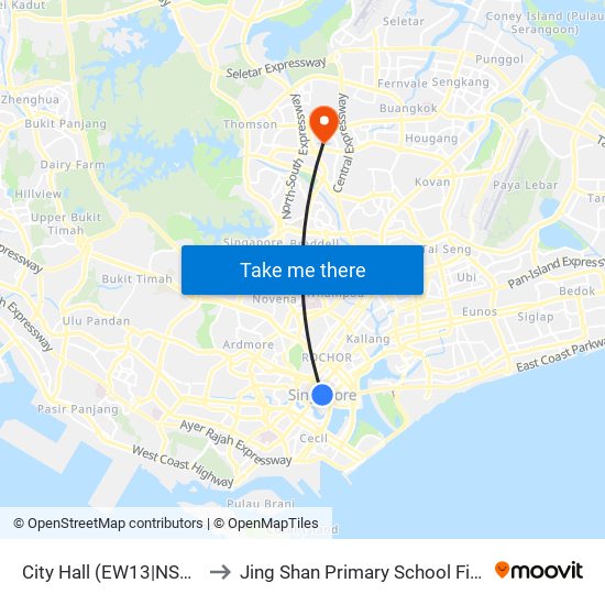 City Hall (EW13|NS25) to Jing Shan Primary School Field map