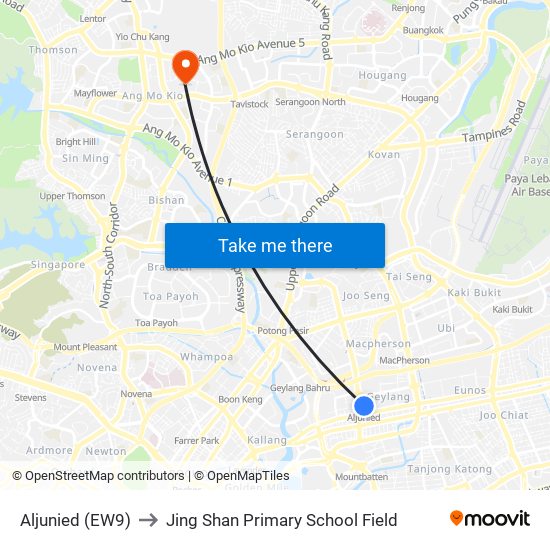 Aljunied (EW9) to Jing Shan Primary School Field map