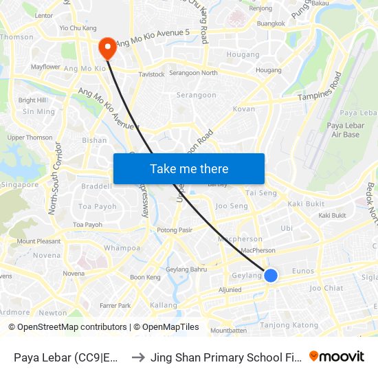 Paya Lebar (CC9|EW8) to Jing Shan Primary School Field map