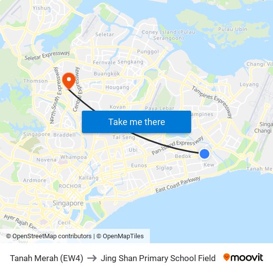 Tanah Merah (EW4) to Jing Shan Primary School Field map