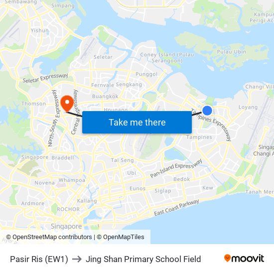 Pasir Ris (EW1) to Jing Shan Primary School Field map