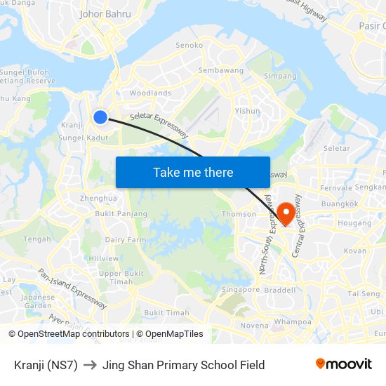 Kranji (NS7) to Jing Shan Primary School Field map