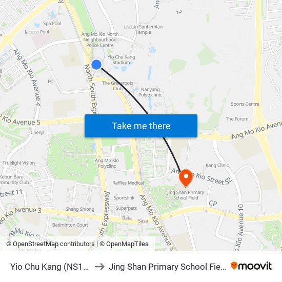 Yio Chu Kang (NS15) to Jing Shan Primary School Field map