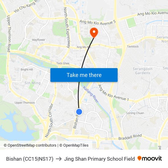 Bishan (CC15|NS17) to Jing Shan Primary School Field map
