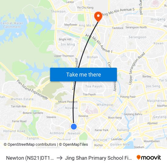 Newton (NS21|DT11) to Jing Shan Primary School Field map