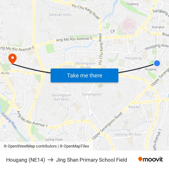 Hougang (NE14) to Jing Shan Primary School Field map