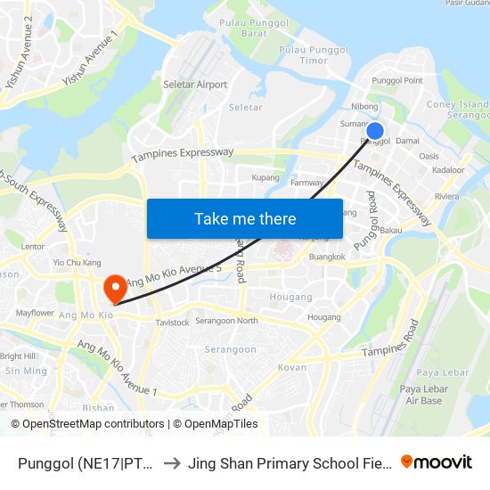 Punggol (NE17|PTC) to Jing Shan Primary School Field map