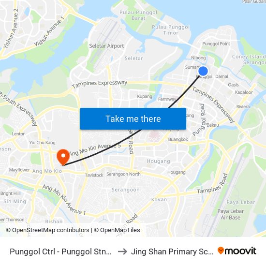 Punggol Ctrl - Punggol Stn/Int (65259) to Jing Shan Primary School Field map