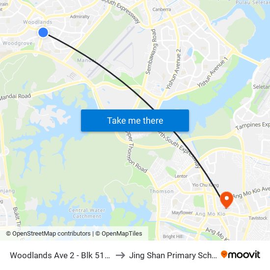 Woodlands Ave 2 - Blk 511 (46331) to Jing Shan Primary School Field map