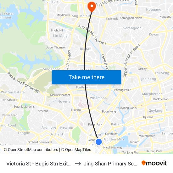 Victoria St - Bugis Stn Exit A (01113) to Jing Shan Primary School Field map