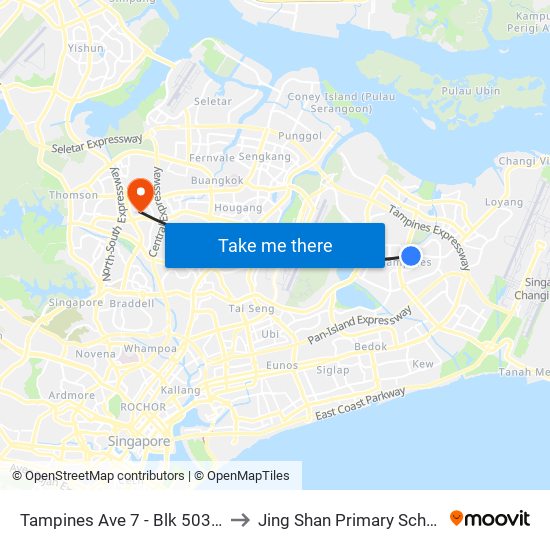 Tampines Ave 7 - Blk 503 (76199) to Jing Shan Primary School Field map