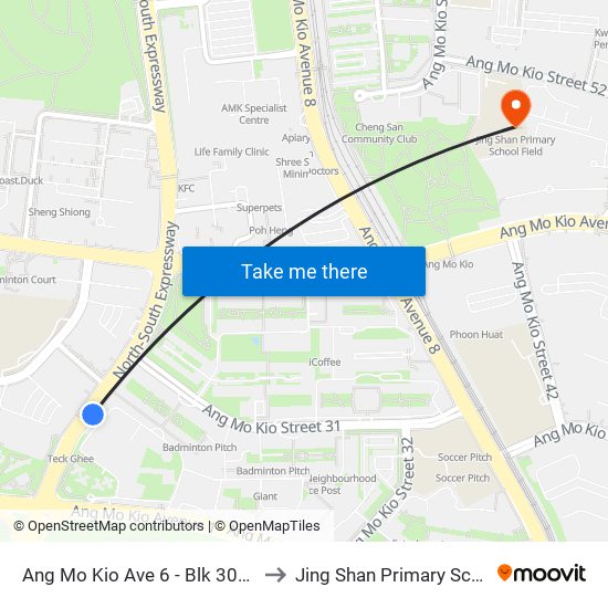 Ang Mo Kio Ave 6 - Blk 307a (54019) to Jing Shan Primary School Field map