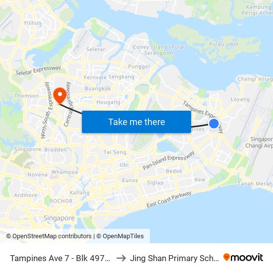 Tampines Ave 7 - Blk 497d (76241) to Jing Shan Primary School Field map