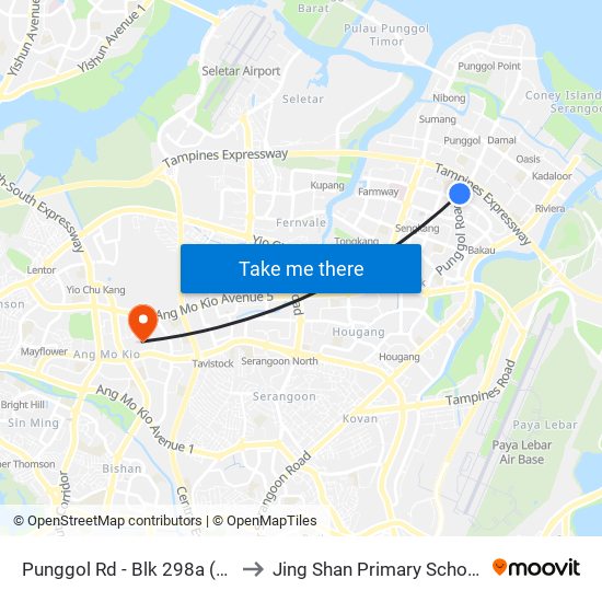 Punggol Rd - Blk 298a (65061) to Jing Shan Primary School Field map