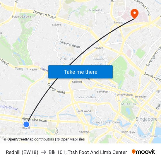 Redhill (EW18) to Blk 101, Ttsh Foot And Limb Center map