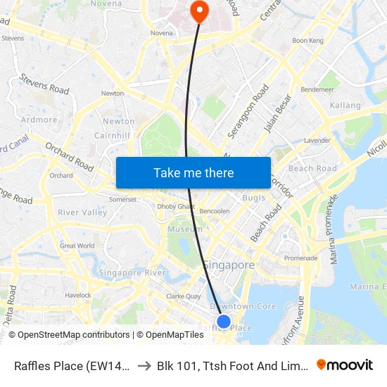 Raffles Place (EW14|NS26) to Blk 101, Ttsh Foot And Limb Center map