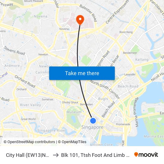 City Hall (EW13|NS25) to Blk 101, Ttsh Foot And Limb Center map