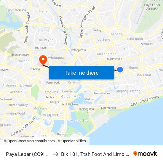 Paya Lebar (CC9|EW8) to Blk 101, Ttsh Foot And Limb Center map