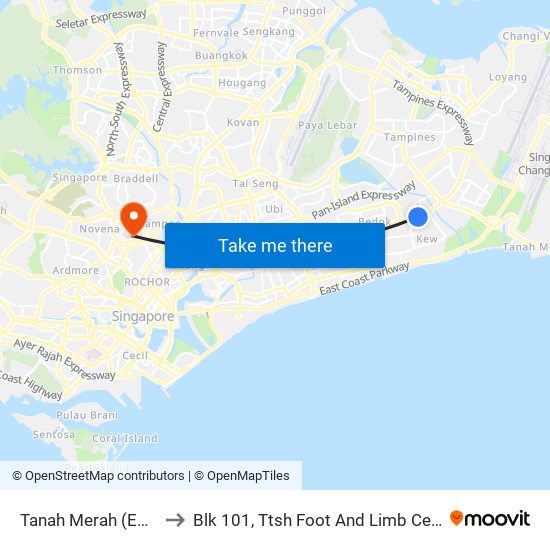 Tanah Merah (EW4) to Blk 101, Ttsh Foot And Limb Center map