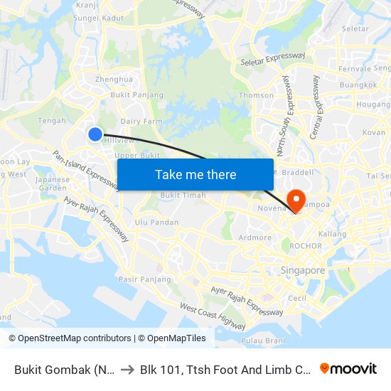Bukit Gombak (NS3) to Blk 101, Ttsh Foot And Limb Center map