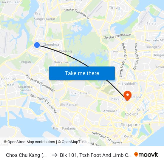Choa Chu Kang (NS4) to Blk 101, Ttsh Foot And Limb Center map