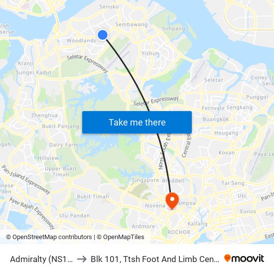 Admiralty (NS10) to Blk 101, Ttsh Foot And Limb Center map