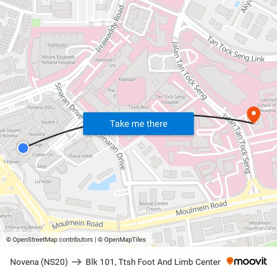 Novena (NS20) to Blk 101, Ttsh Foot And Limb Center map