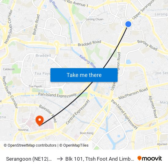 Serangoon (NE12|CC13) to Blk 101, Ttsh Foot And Limb Center map