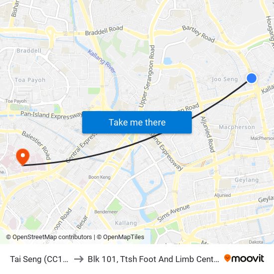 Tai Seng (CC11) to Blk 101, Ttsh Foot And Limb Center map