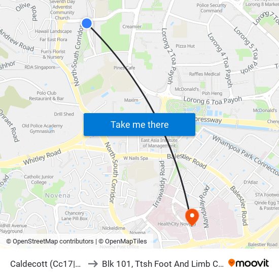 Caldecott (Cc17|Te9) to Blk 101, Ttsh Foot And Limb Center map